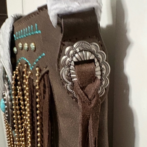 Montana West Brown Fringe Crossbody with Turquoise Accents - Picture 5 of 10